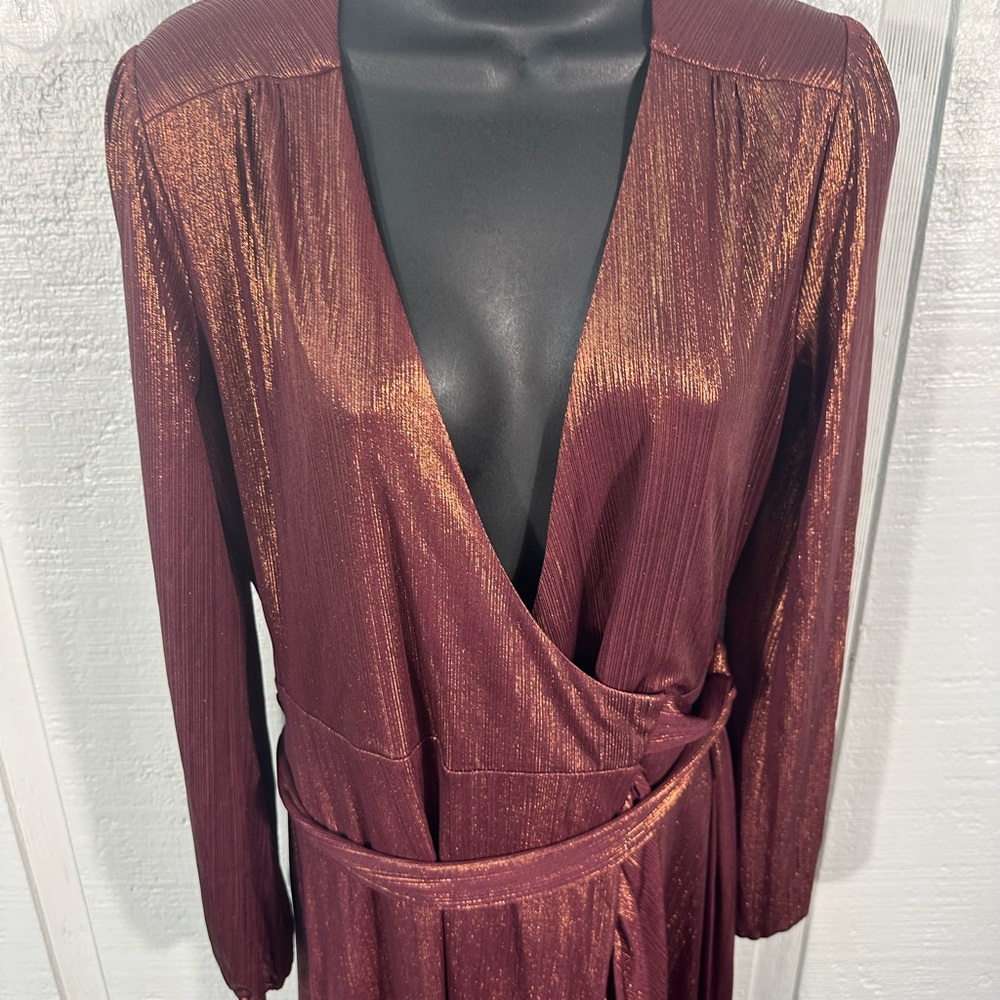 WAYF Women’s Meryl Long-Sleeve V Neck Metallic Wrap Long Sleeve Dress SZ XS NWT - Picture 7 of 14